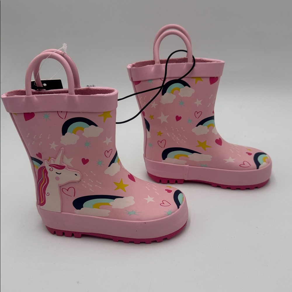 KomfysMe Kids Rain Boots Unicorn Rainbow Pink Toddler Size 5 - Picture 3 of 7
